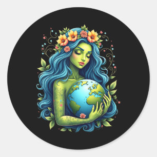Pegatina Redonda Día de la Madre Tierra Verde: Gaia salve a nuestra