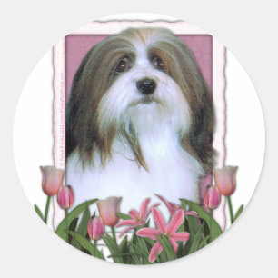 Pegatina Redonda Día de la Madre - tulipanes rosados - Havanese