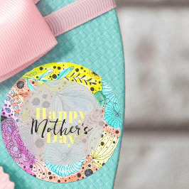 Pegatina Redonda Día de la Madre, vibrante artista floral de mano