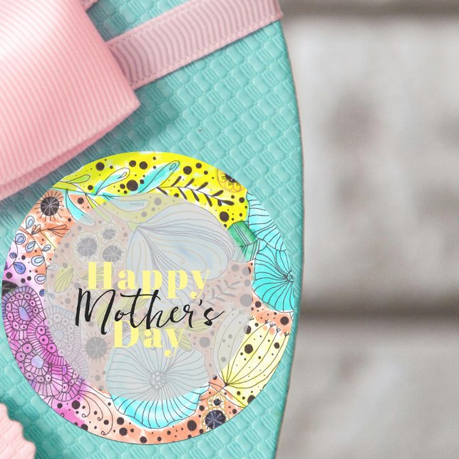 Pegatina Redonda Día de la Madre, vibrante artista floral de mano (Subido por el creador)