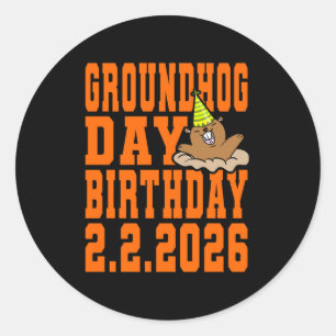 Pegatina Redonda Día de la Marmota Cumpleaños 2 de febrero de 2026
