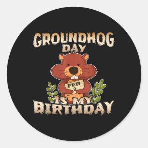 Pegatina Redonda Día de la Marmota es mi cumpleaños
