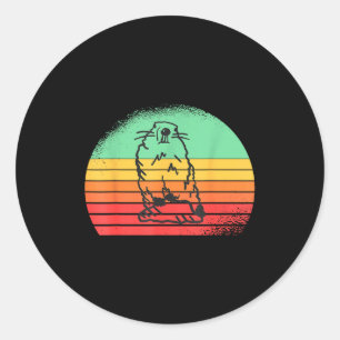 Pegatina Redonda Día de la marmota puesta de sol retro divertida ma