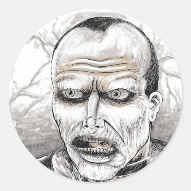 Pegatina Redonda Día De La Muerte Del Arte Zombie (Anverso)