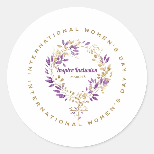 Pegatina Redonda Día de la mujer del Rótulo floral 20 de marzo (Anverso)