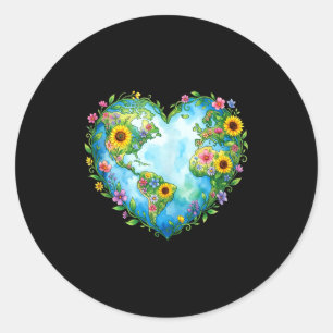 Pegatina Redonda Día de la Tierra 2026 corazón floral planeta madre