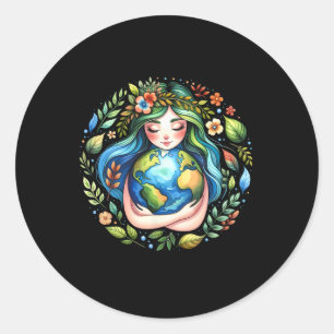 Pegatina Redonda Día de la Tierra Amor Madre Tierra Planeta Hug Nat