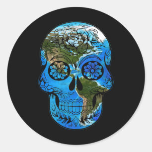 Pegatina Redonda Día de la Tierra de la Calavera del Azúcar - Día d