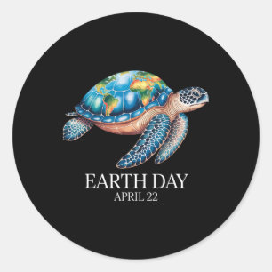 Pegatina Redonda Día de la Tierra de la Tortuga Marítima 2025 Salve