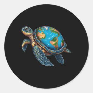 Pegatina Redonda Día de la Tierra de las Tortugas Marinas Salven al