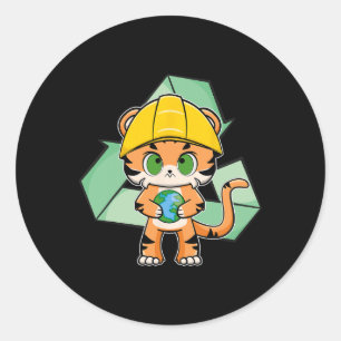 Pegatina Redonda Día de la Tierra del Gato del Anime del Tigre