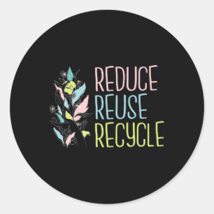 Pegatina Redonda Día de la Tierra El ciclo de reciclaje de reutiliz