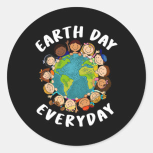 Pegatina Redonda Día de la Tierra Niños Camisas Todos Los Días Chic