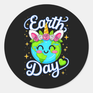 Pegatina Redonda Día de la tierra planeta restaurar tierra salvar e