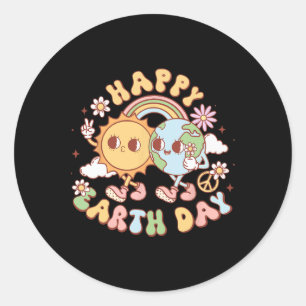 Pegatina Redonda Día de la Tierra Retro Groovy 2025 Aniversario del