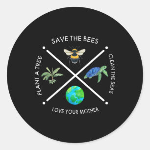 Pegatina Redonda Día De La Tierra Salven A La Planta De Abejas Más