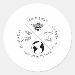 Pegatina Redonda Día De La Tierra Salven A La Planta De Abejas Más 