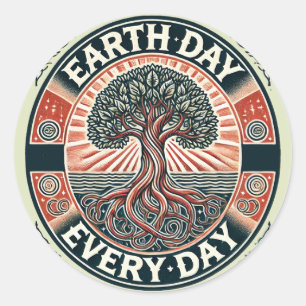 Pegatina Redonda Día de la Tierra todos los días amantes de la natu