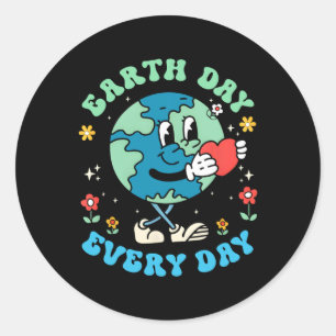 Pegatina Redonda Día de la Tierra Todos Los Días Cute Planeta Feliz