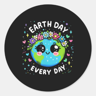 Pegatina Redonda Día de la Tierra Todos los Días Cute Planeta Regal