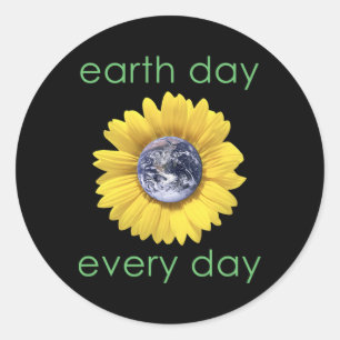 Pegatina Redonda Día de la Tierra todos los días - Flor ambiental v