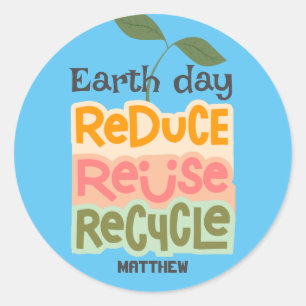 Pegatina Redonda día de la tierra, vamos verde, ciencia simple y el