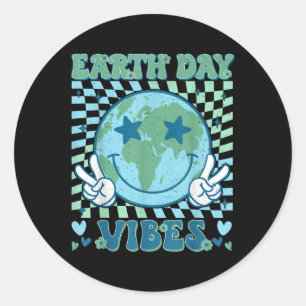 Pegatina Redonda Día de la Tierra Vibes Hippie Planeta Aniversario