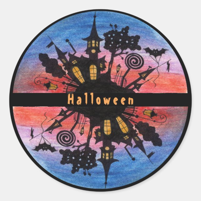 Pegatina Redonda Día de las calabazas góticas espeluznantes de Hall (Anverso)