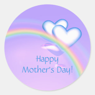 Pegatina Redonda Día de las Madres Corazones en Arcoíris