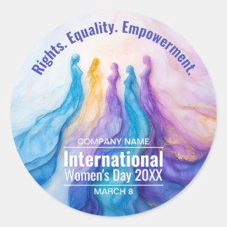 Pegatina Redonda Día de las mujeres con acuarela abstracta