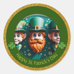 Pegatina Redonda Día de Leprechaun St Patrick en miniatura gracias