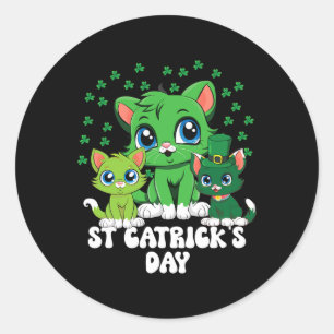 Pegatina Redonda Día de los Gatos de San Patricio Gatos Verde San P
