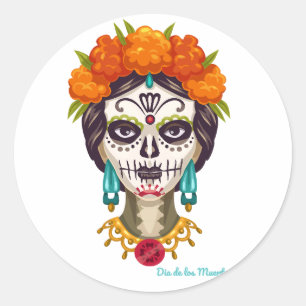 Pegatina Redonda Dia de Los Muertos Catrina
