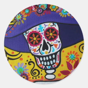 PEGATINA REDONDA DIA DE LOS MUERTOS CATRINA