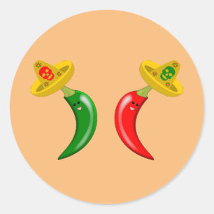 Pegatina Redonda Día de los Muertos Chilis Mexicanos