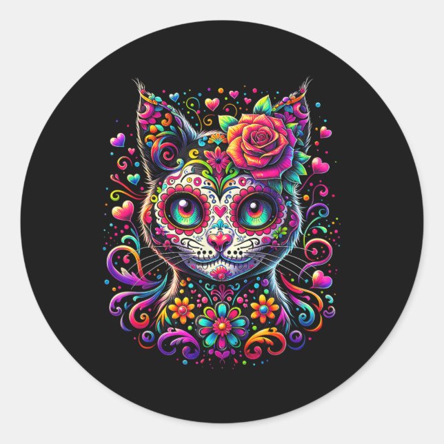 Pegatina Redonda Dia De Los Muertos Cinco De Mayo (Anverso)