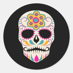 Pegatina Redonda Día De Los Muertos Crecen Azúcar Día Español De Mu