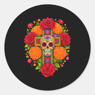 Pegatina Redonda Día de los Muertos Día de los Muertos Calavera de 