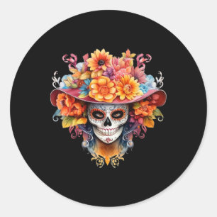 Pegatina Redonda Día De Los Muertos Disfraz Día De Los Muertos Cala