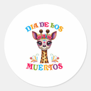 Pegatina Redonda Dia De Los Muertos Floral Skull Giraffe Zo Mexican