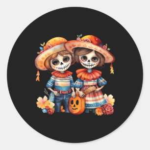 Pegatina Redonda Dia De Los Muertos La Catrina