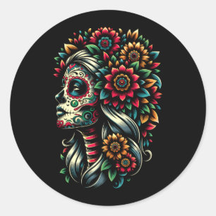 Pegatina Redonda Día de los Muertos La Catrina Día del Gobierno