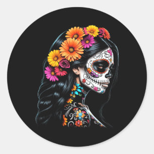 Pegatina Redonda Día de los Muertos La Catrina Día del Gobierno