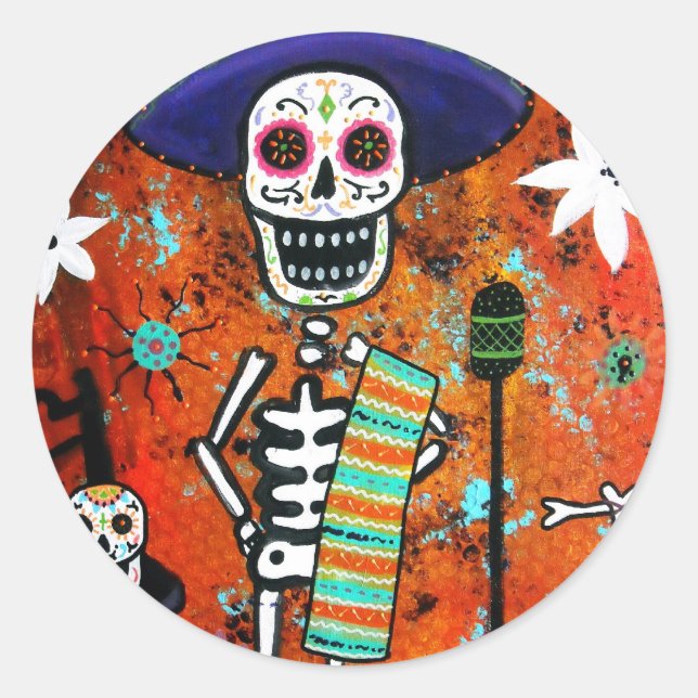 PEGATINA REDONDA DIA DE LOS MUERTOS MARIACHI (Anverso)