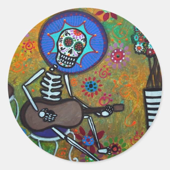 PEGATINA REDONDA DIA DE LOS MUERTOS MUSIKERO (Anverso)