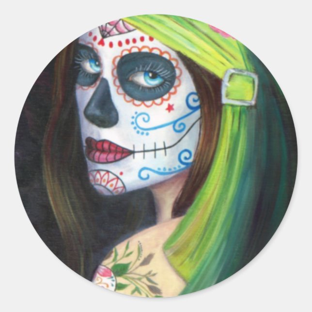 Pegatina Redonda Día de los Muertos por Lori Karels (Anverso)