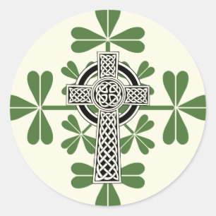 Pegatina Redonda Día de los Patrones de la Cruz Celta Irlandesa Sha