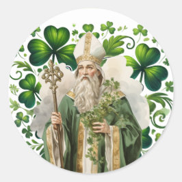 Pegatina Redonda Día de los Patrones Verde Irlandés Shamrock Religi