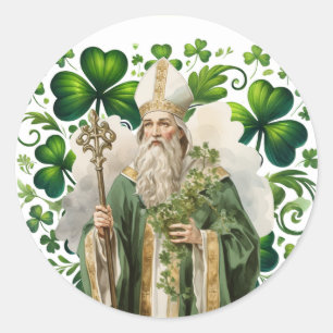 Pegatina Redonda Día de los Patrones Verde Irlandés Shamrock Religi