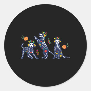 Pegatina Redonda Día De Los Perros De Esqueleto Coloridos Muertos H